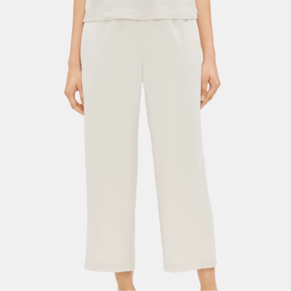 Eileen Fisher System 100% Silk Georgette Crepe Cropped Pant - Bone - 1X